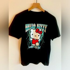 Hello Kitty Sanrio Unisex Adults Lightning Print Crewneck Black T-Shirt Medium